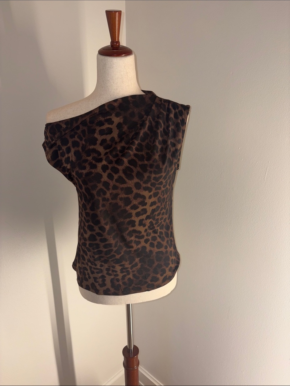 Mango Leopard One-Shoulder Tank Top - Brown & Black